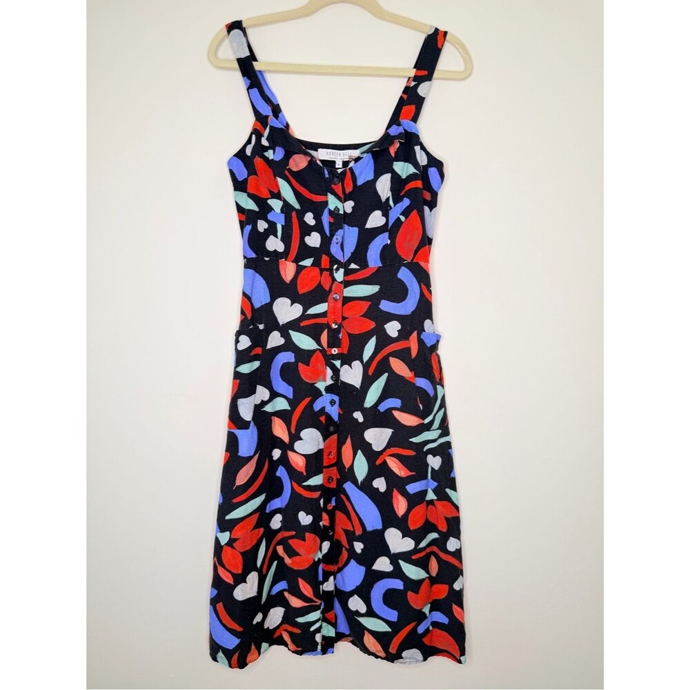 HUNTER BELL Anderson Midi Abstract Linen Dress Size 4 $340
